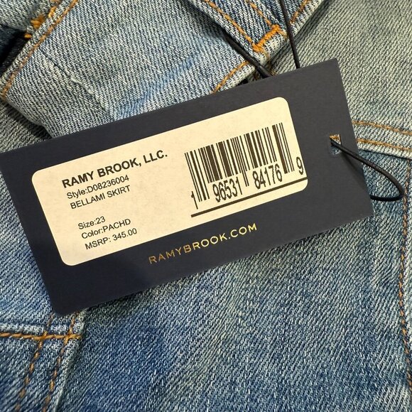 Ramy Brook Bellami Patchwork Denim Midi Skirt Size 23 - Picture 6 of 7